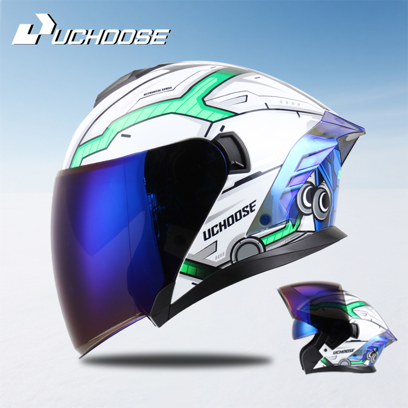 Scooter Helmet Set - หมวกกันน็อคแบบเปิดหน้า รุ่น 715 สำหรับผู้ชายและผู้หญิง เลนส์คู่ ป้องกันแสงแดด