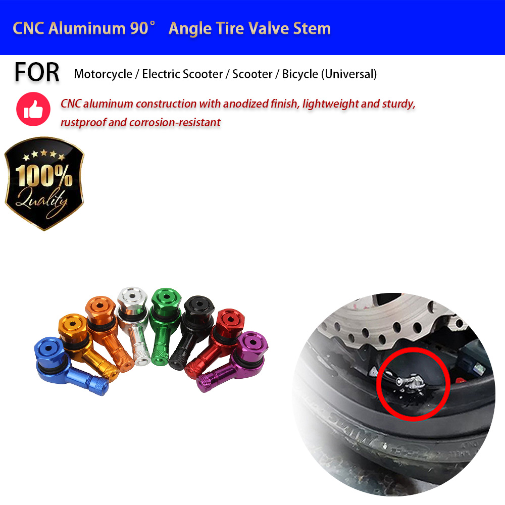 Scooter Tire - สำหรับมอเตอร์ไซค์สกู๊ตเตอร์ CNC อลูมิเนียม 90 ° จุกลมยางแบบไม่มีไส้